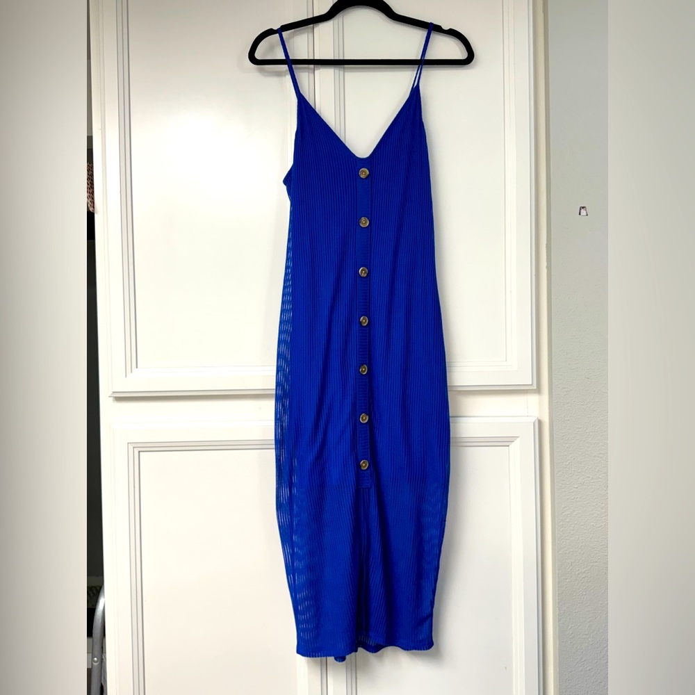 Express Elegant Blue Button-Down Dress